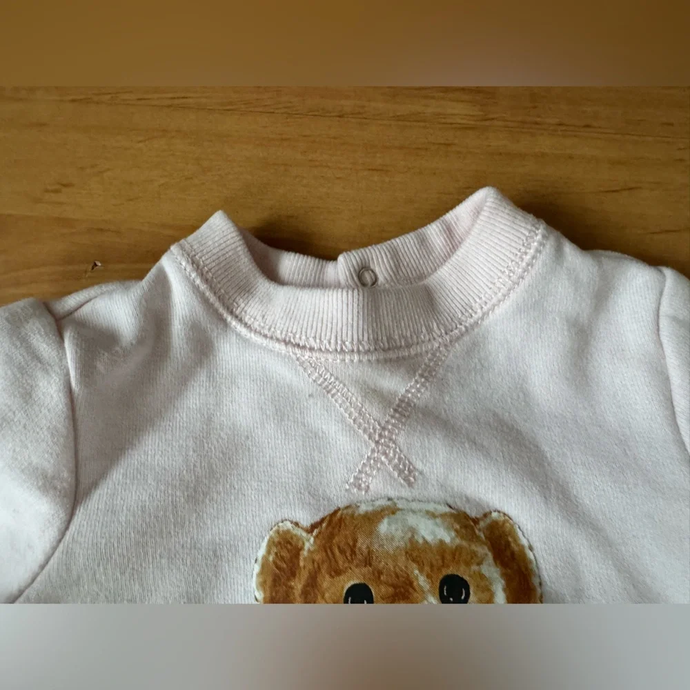 Ralph Lauren Baby Girl Pink Polo Teddy Bear Cotton Fleece Coverall Romper 9 Mo - Picture 6 of 16